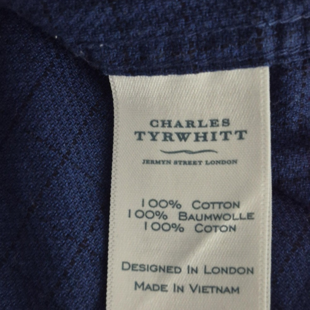 Charles Tyrwhitt Shirt Mens 16.5 34 Classic Fit Navy Blue Button‎ Down Cotton - Picture 5 of 9